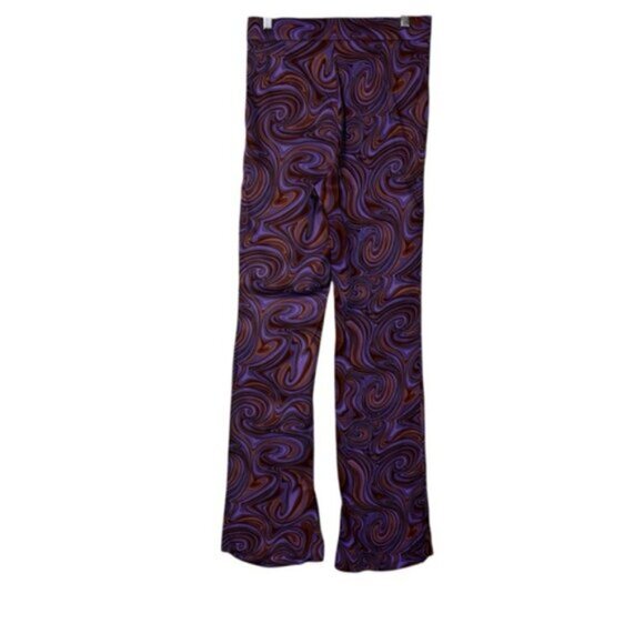 Zara Women Small Pants Purple Brown Swirl High Rise Retro Hippie Flared 60-70’s - Picture 4 of 12